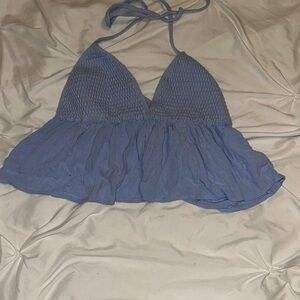 Garage Light Blue Smocked Halter Peplum Camisole